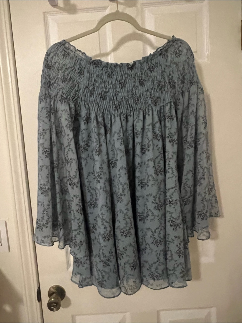 Olivaceous Light Blue Floral Smocked A-Line Skirt